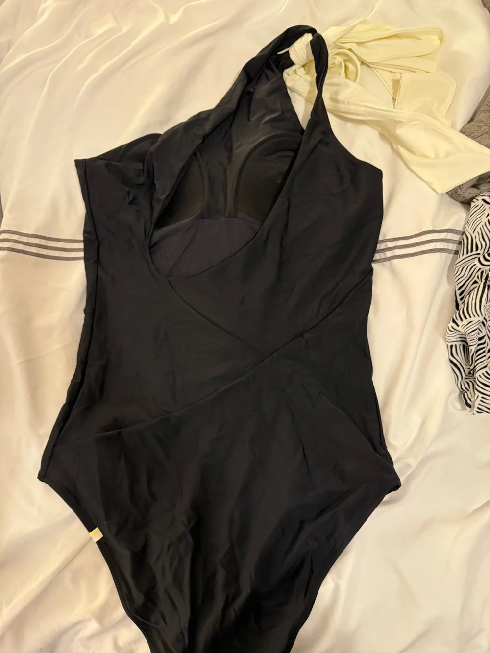 New Summersalt Bow Shoulder Sidestroke Black and White Swimsuit 10LT